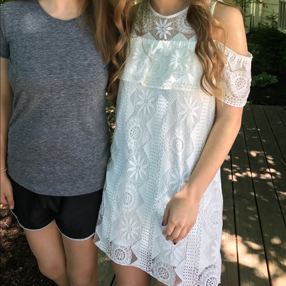 Cold Shoulder White Lacy Dress